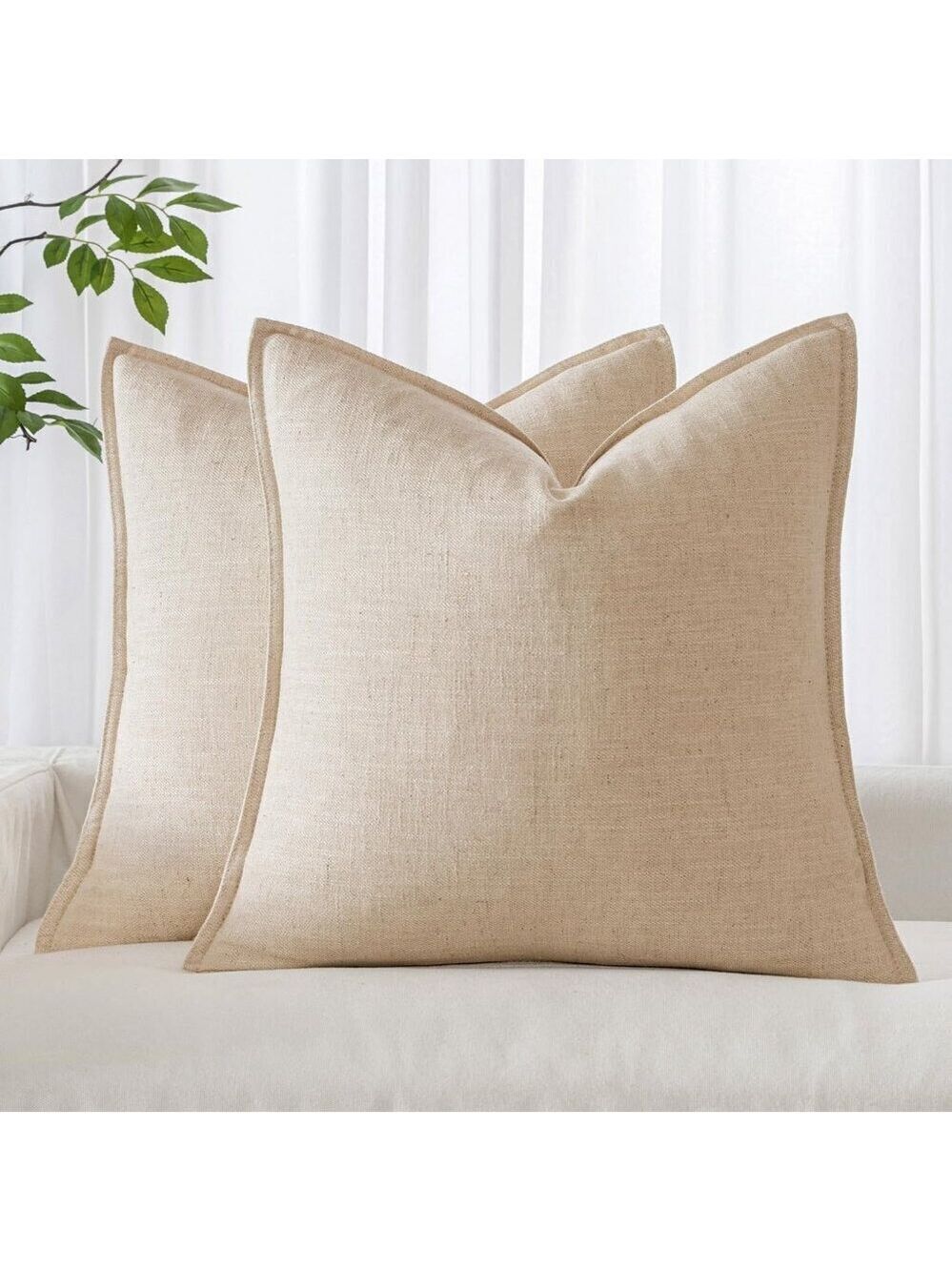 NWT Miulee 2PC Decorative Linen Pillow Covers 20x20 Inch Natural Beige
